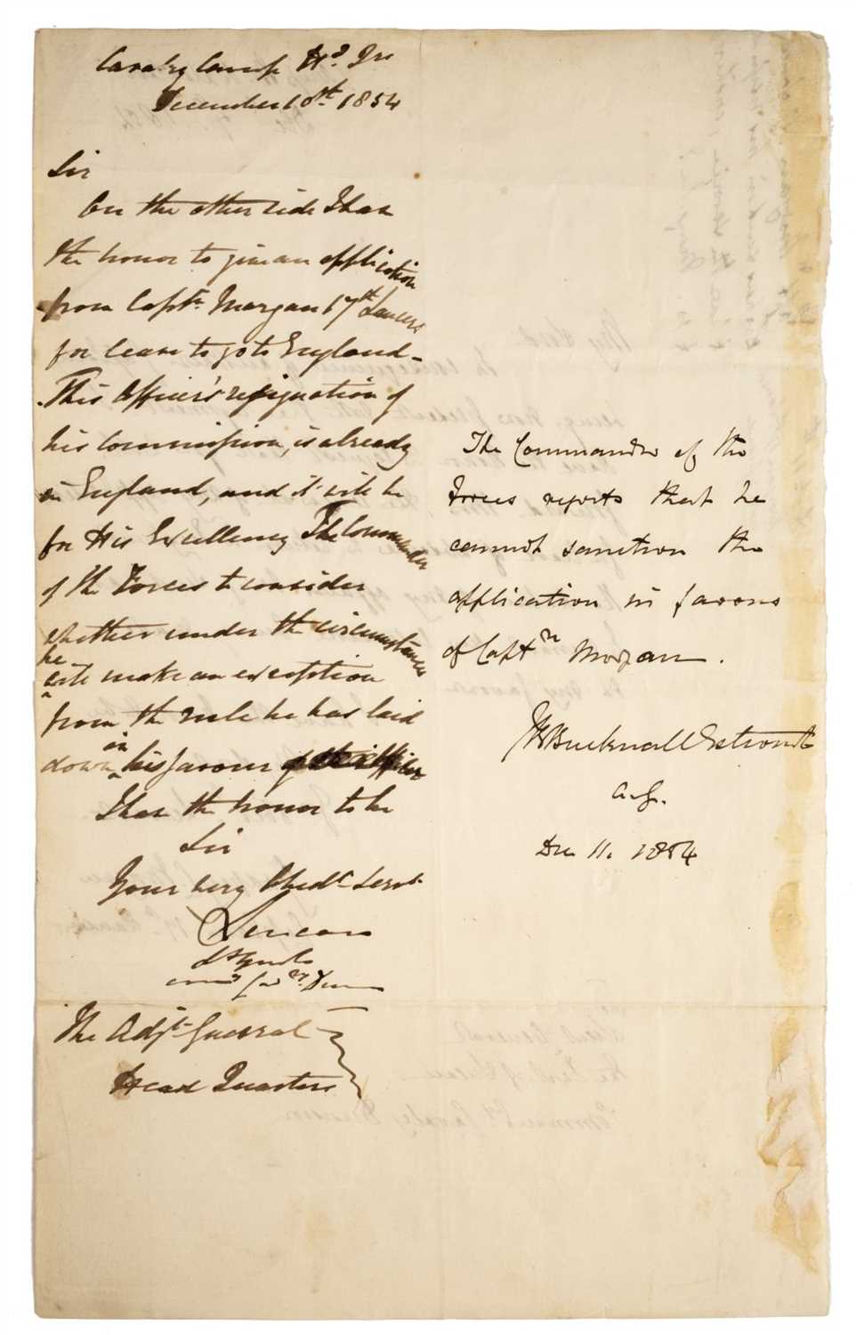 Lot 239 - Charge of the Light Brigade. Autograph letter from Godfrey C Morgan, 7 December 1854