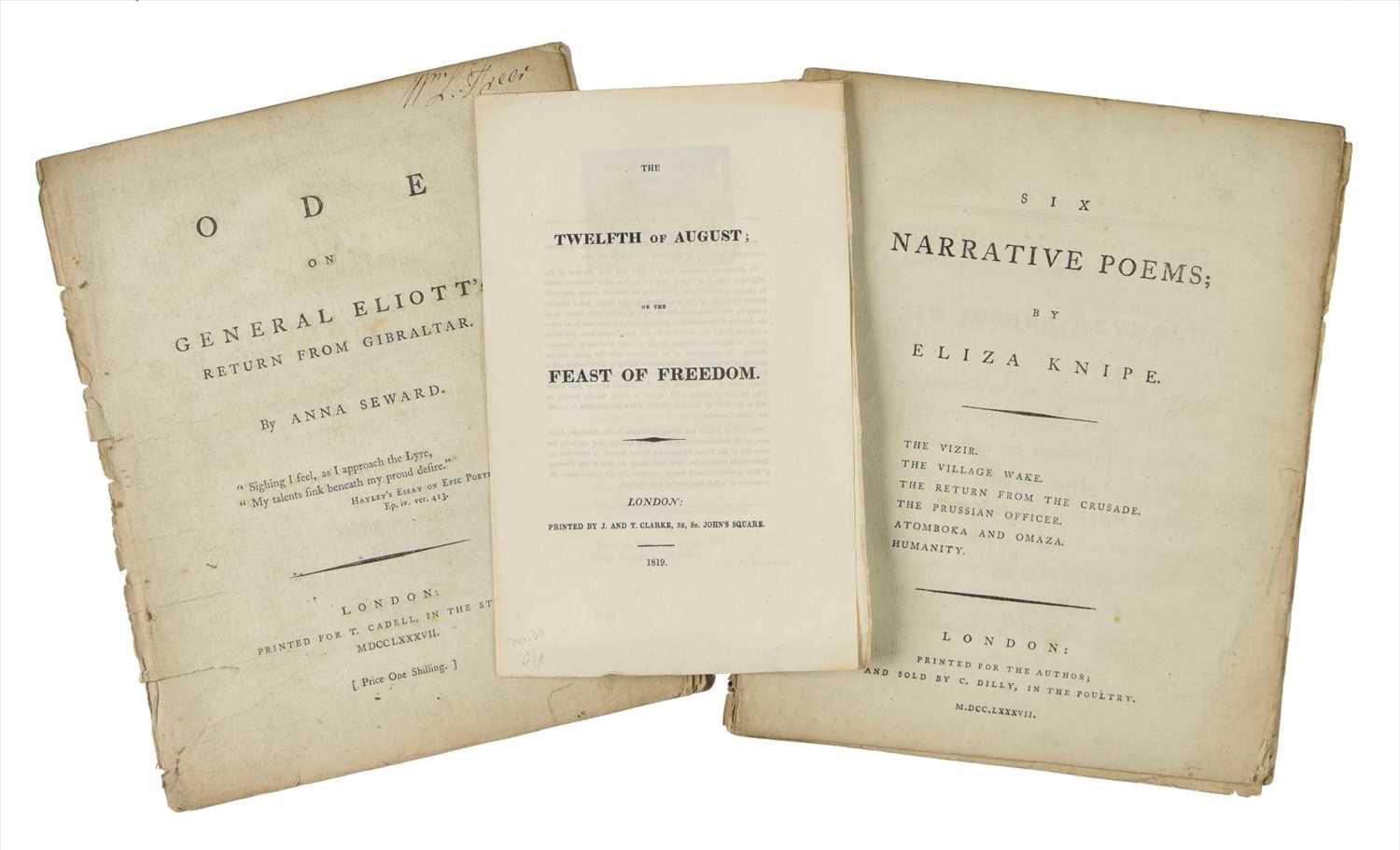 Lot 243 - Cobbold (Elizabeth). Six Narrative Poems, 1st edition, 1787, Abolitionist interest, & others