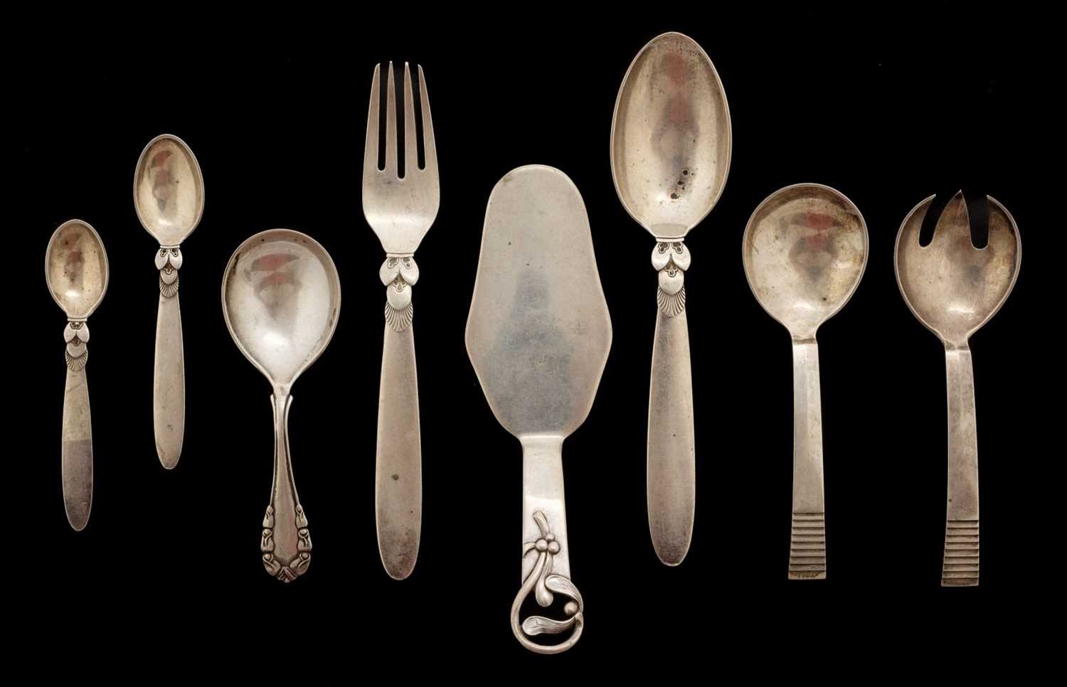 Lot 217 - Georg Jensen. A silver Cactus spoon and fork