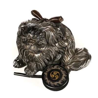 Lot 62 - Okimono. A silver and bronze Japanese Chin, Meiji period (1868-1912)