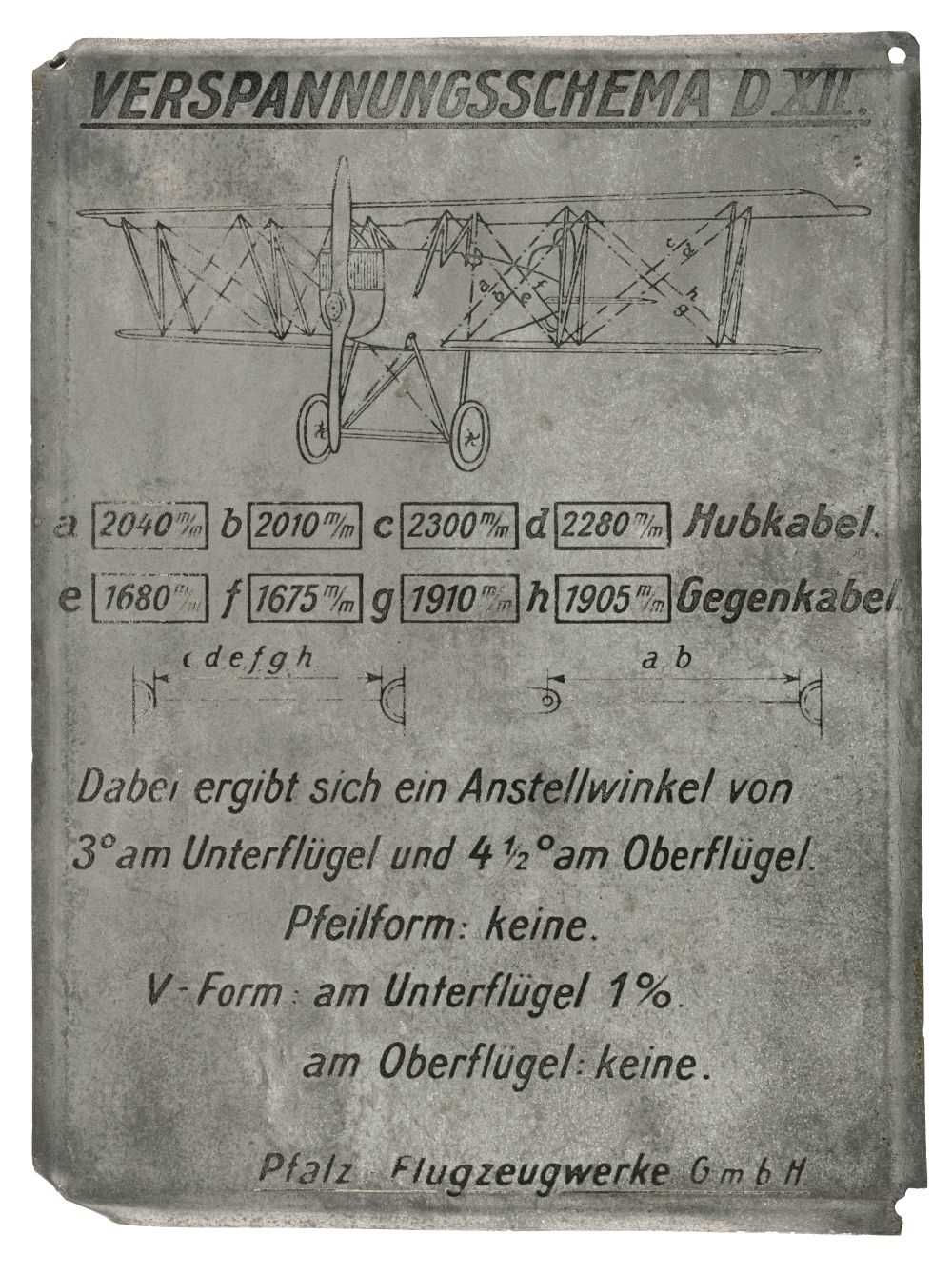 Lot 66 - Pflaz D.XII. A rare aircraft data plate c.1918
