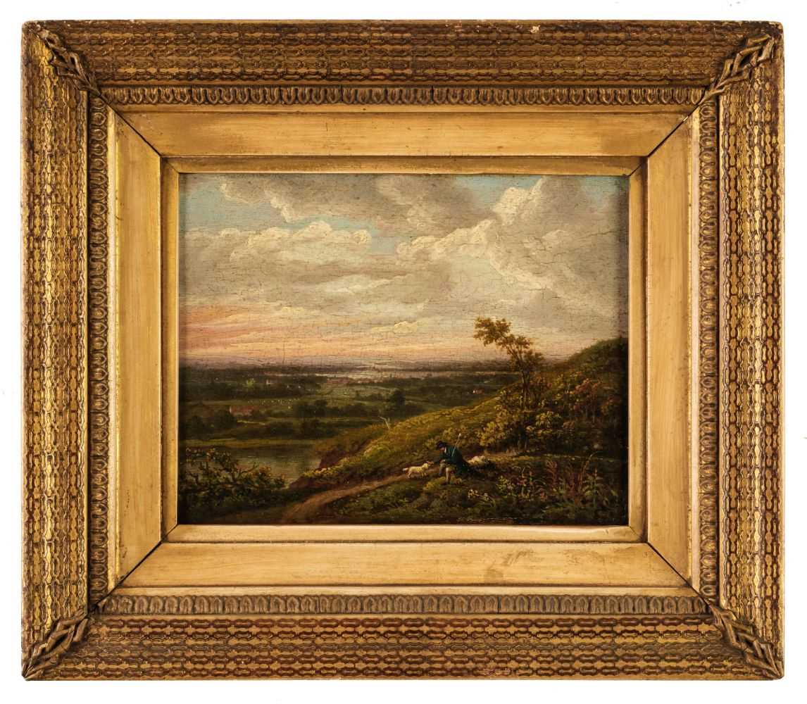 Lot 333 - Morland (George, 1763-1804).  Gentleman & dog on a hillside