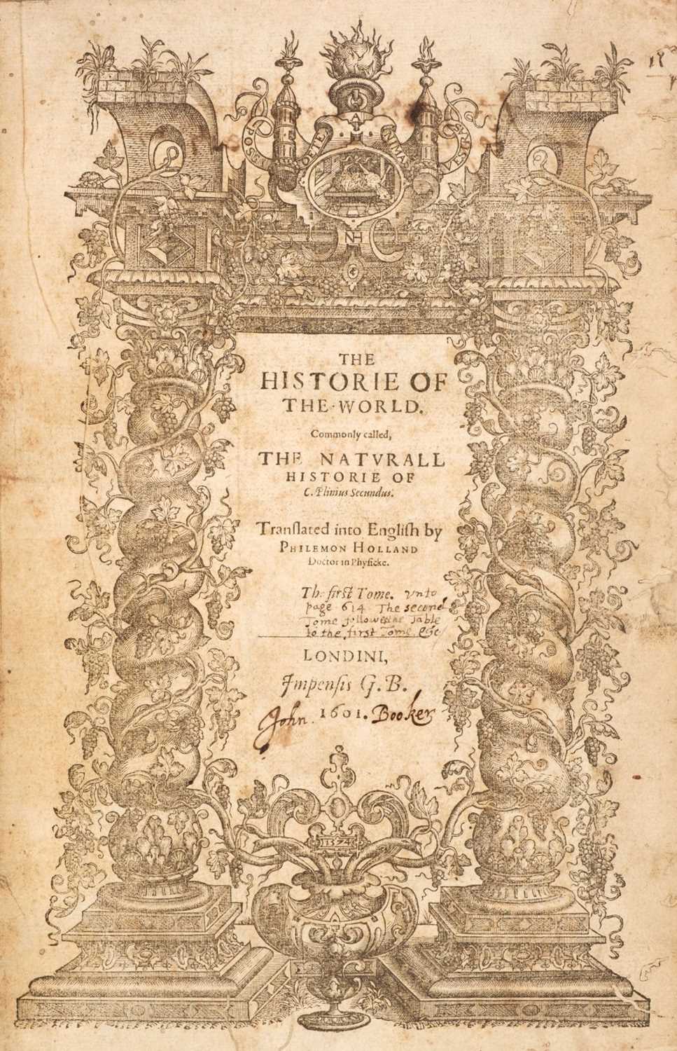 Lot 101 - Pliny (the Elder). The Historie of the World, 1st English edition, 1601