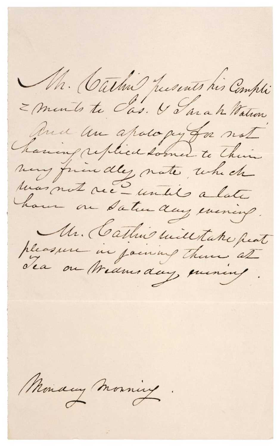 Lot 144 - Catlin (George, 1796-1872). Autograph Letter (third person)