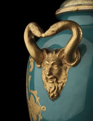 Lot 126 - Royal Worcester turquoise-ground baluster vase, 1863
