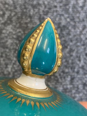 Lot 126 - Royal Worcester turquoise-ground baluster vase, 1863