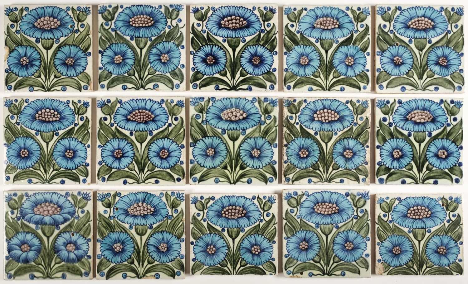 Lot 131 - Tiles. William De Morgan tiles - Bedford Park Daisy pattern