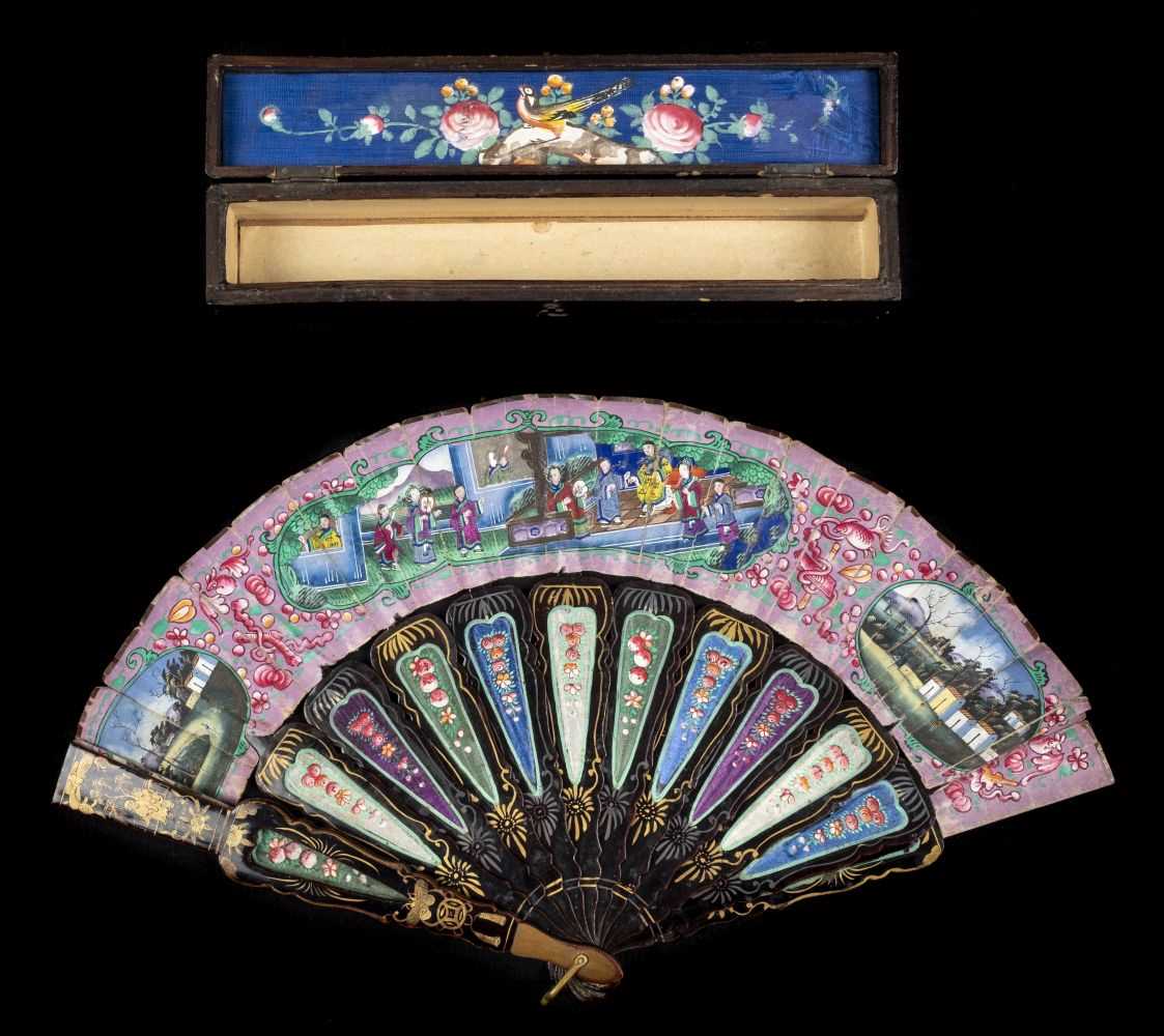 Lot 52 - Fan. A hand-painted fan, Chinese, mid 19th century