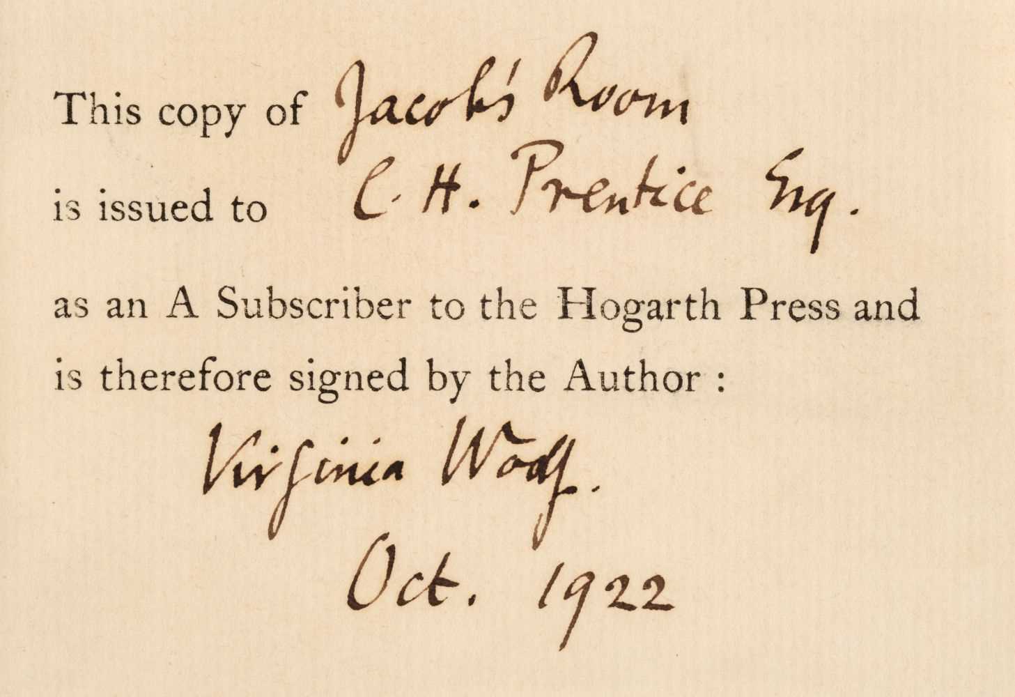 Lot 900 - Woolf (Virginia). Jacob's Room, 1st edition, Hogarth Press, 1922, one of 40 subscribers' copies