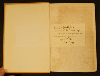Lot 900 - Woolf (Virginia). Jacob's Room, 1st edition, Hogarth Press, 1922, one of 40 subscribers' copies