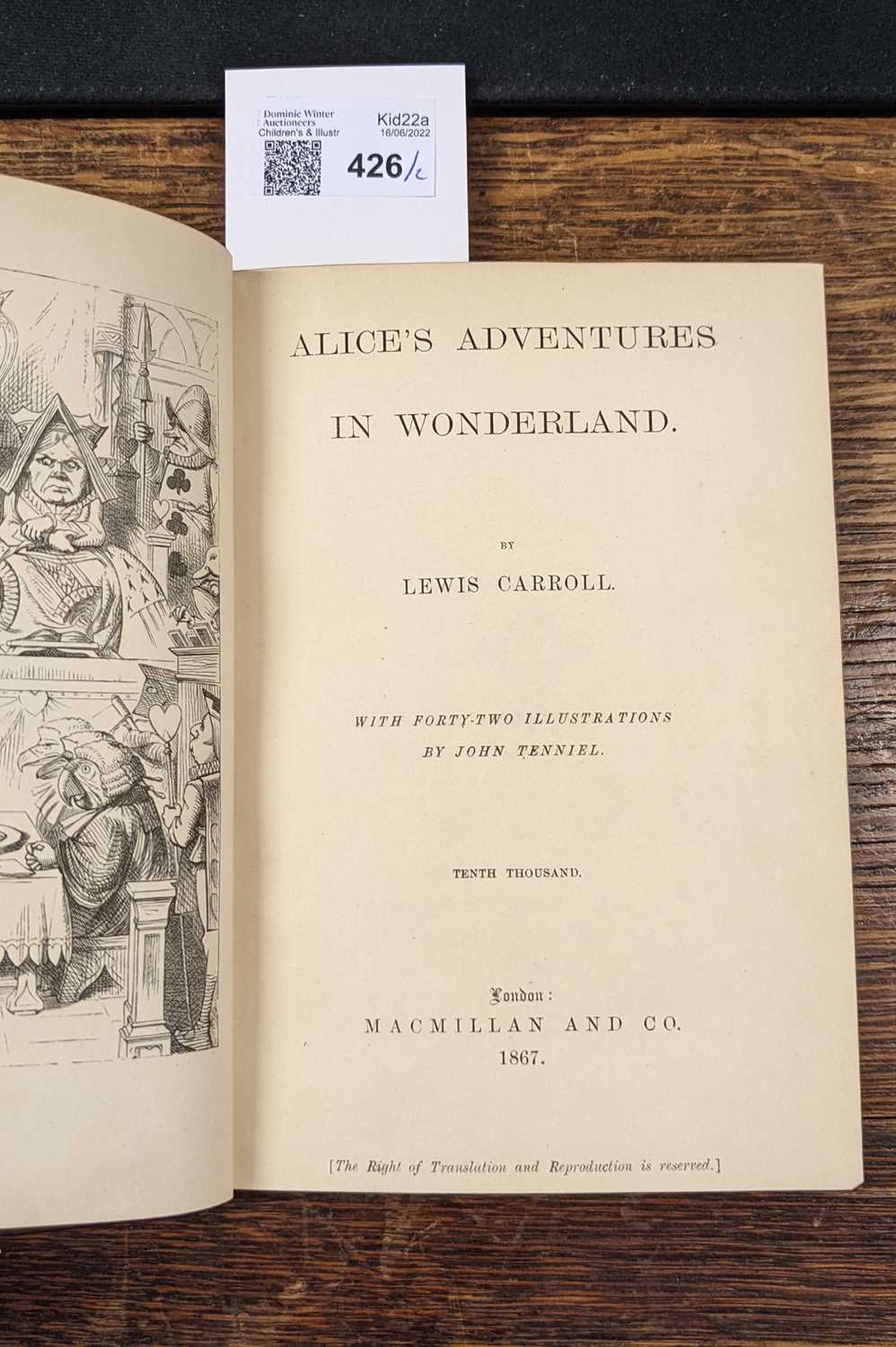 Lot 426 - Dodgson (Charles Lutwidge 'Lewis Carroll'). Alice's Adventures in Wonderland, 1867