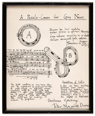 Lot 321 - Davies (Peter Maxwell, 1934-2016). A Puzzle-Canon for Gay News, [Woo 109 / J164, 1972]