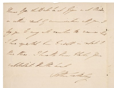 Lot 300 - Wellington (Arthur Wellesley, 1st Duke of, 1769-1852). Autograph Letter Signed, 'Arthur Wellesley'