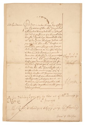 Lot 215 - Harley (Robert, 1661-1724). Document Signed, ‘Oxford’, 1712