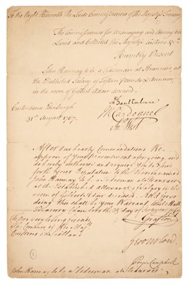 Lot 225 - Fitzroy (Augustus, 1735-1811). Document Signed, ‘Grafton’, as Lord of the Treasury, 1767