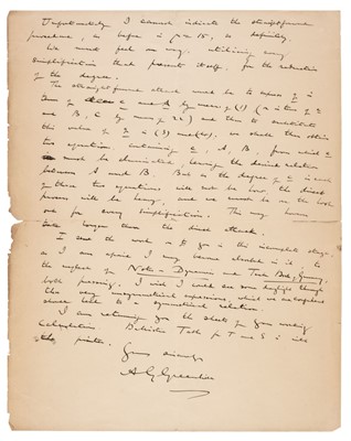 Lot 336 - Greenhill (Alfred George, 1847-1927). Autograph Letter Signed, 'A.G. Greenhill', 20 December 1907