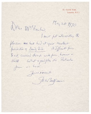 Lot 368 - Theatrical Autographs. A collection of approx. 80 Autograph Letters, Typed Letters, postcards etc