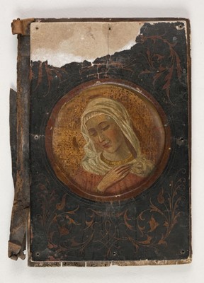 Lot 1 - Joni (Icilio Frederico, 1866-1946). Pair of painted & gilded panels imitating a 15th century binding