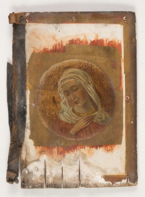 Lot 1 - Joni (Icilio Frederico, 1866-1946). Pair of painted & gilded panels imitating a 15th century binding