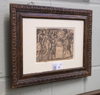 Lot 25 - Attributed to A. da Trento after Parmigianino, Mucius Scaevola, circa 1545, woodcut