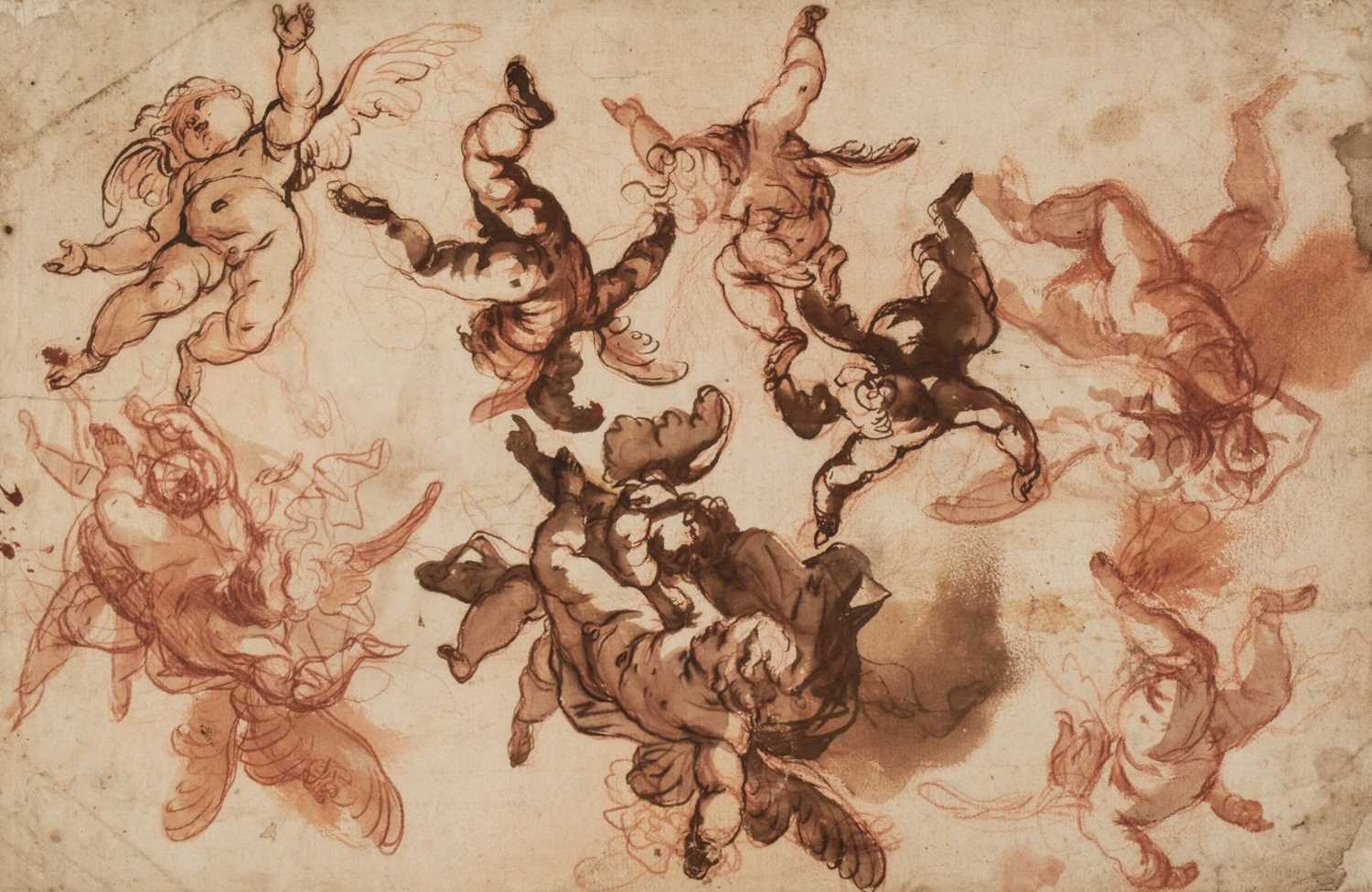 Lot 17 - Piola (Domenico, 1627-1703). Studies of Putti in Flight, pen and ink and wash