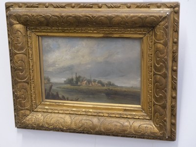 Lot 17 - Norwich School. Norfolk landscape with thatched cottages, circa 1790-1800