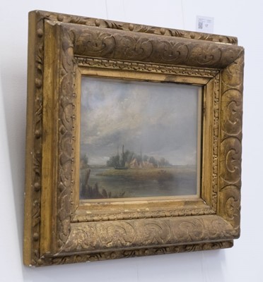 Lot 17 - Norwich School. Norfolk landscape with thatched cottages, circa 1790-1800
