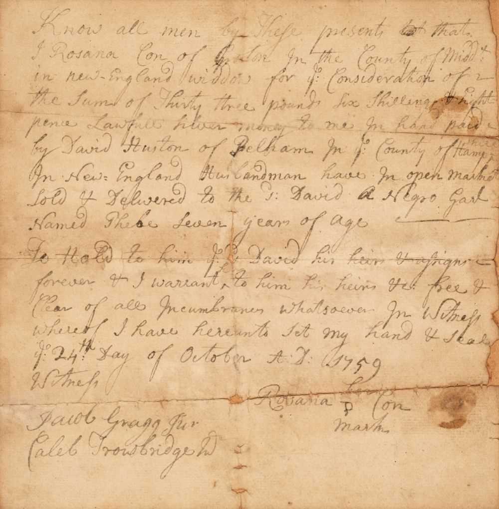 Lot 412 - Slavery. A Bill of Sale of a girl, 1759