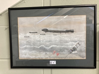 Lot 46 - Byford (Lieutenant N.) Intercepting an airship squadron, watercolour