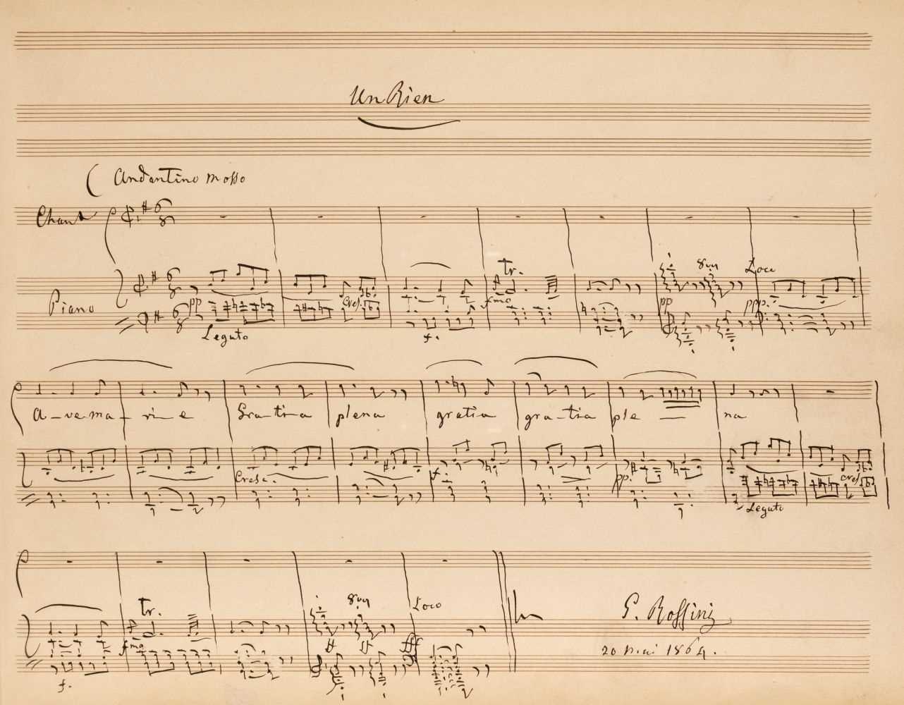 Lot 365 - Rossini (Gioachino Antonio, 1792-1868). Autograph Musical Manuscript of 'Un Rien'