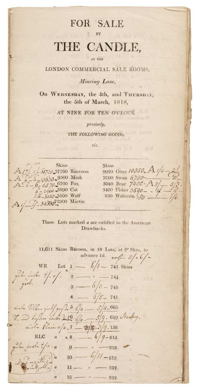Lot 387 - Hudson's Bay Company. Auction catalogue for the sale of furs supplied by the Hudson's Bay Company