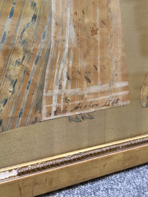 Lot 727 - Cut-out Figures. Two framed painted cut-out portraits of 18th century ladies, circa 1785
