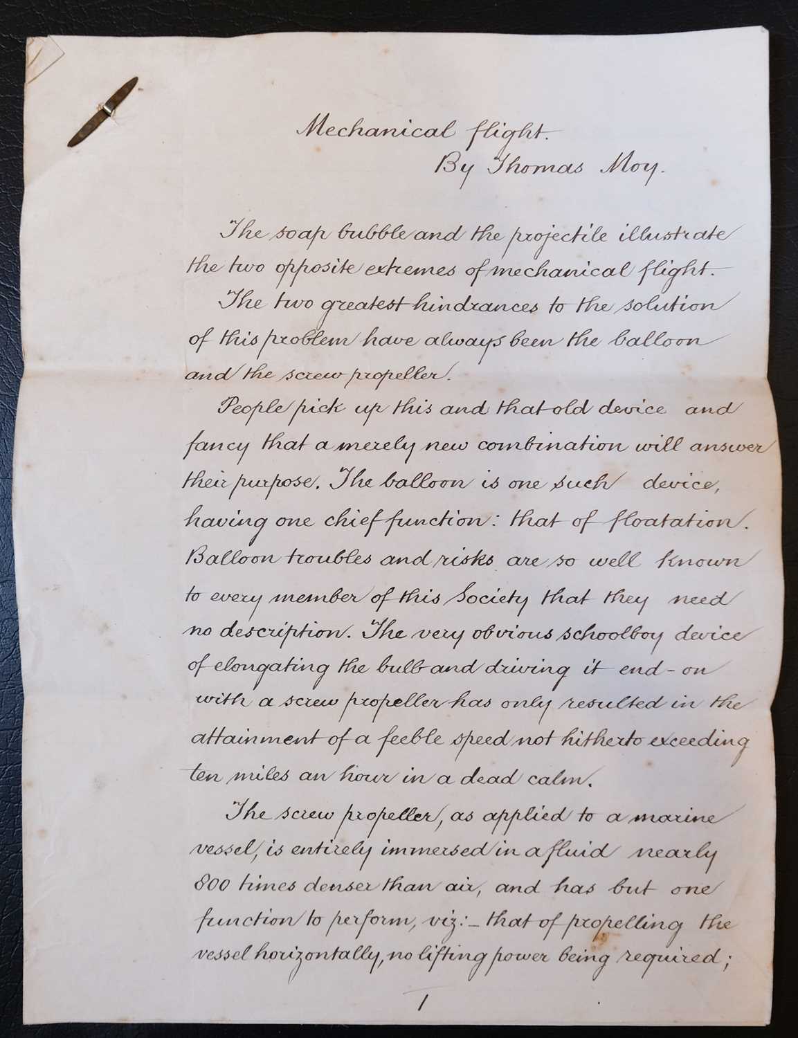 Lot 466 - Pioneer Aviation. Thomas William Moy, Aerial Steamer Archive