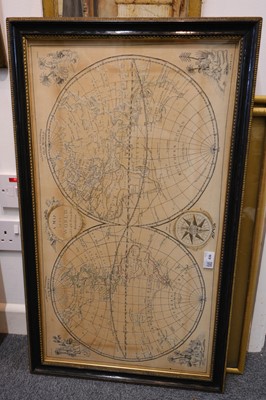 Lot 436 - Embroidered map. A Map of the World, work'd at E. Price's School, Worcester, by Martha Knight, 1793