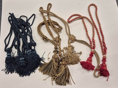 Lot 343 - Embroidered Panel. An Arts & Crafts ecclesiastical panel, & other embroideries, plus curtain tassels