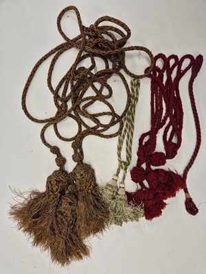 Lot 343 - Embroidered Panel. An Arts & Crafts ecclesiastical panel, & other embroideries, plus curtain tassels