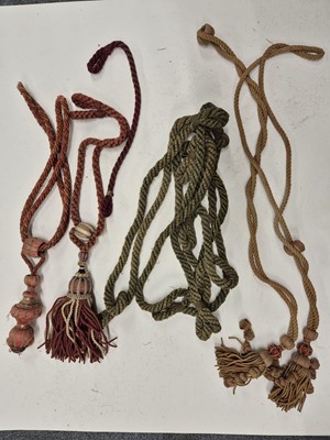 Lot 343 - Embroidered Panel. An Arts & Crafts ecclesiastical panel, & other embroideries, plus curtain tassels