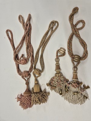 Lot 343 - Embroidered Panel. An Arts & Crafts ecclesiastical panel, & other embroideries, plus curtain tassels