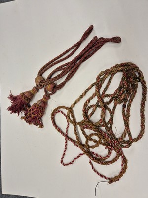 Lot 343 - Embroidered Panel. An Arts & Crafts ecclesiastical panel, & other embroideries, plus curtain tassels