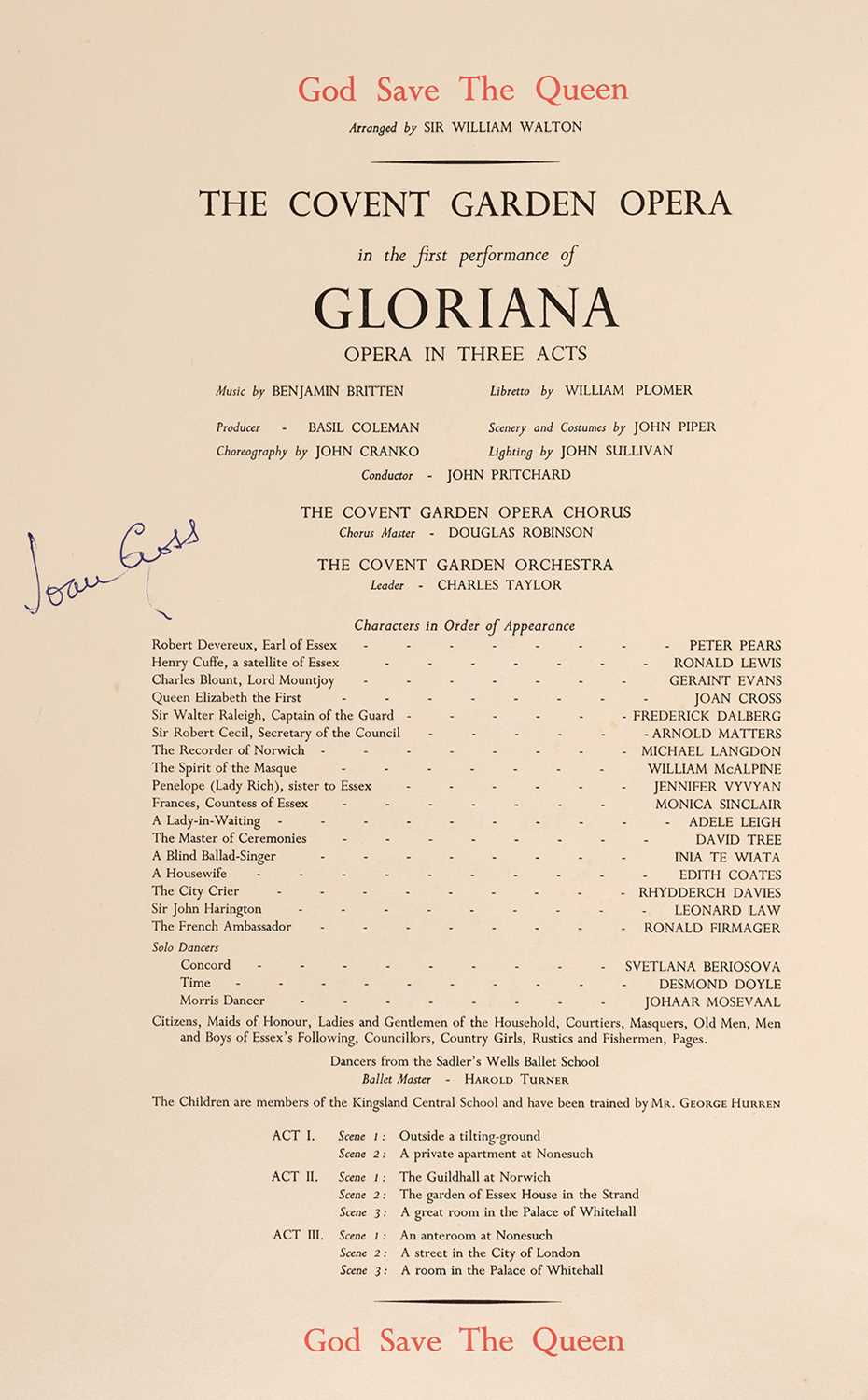 Lot 247 - Britten (Benjamin, 1913–1976). ‘Gloriana’. Gala programme for the Coronation of Queen Elizabeth II