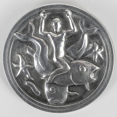 Lot 799 - Jensen (Georg). A circular silver aquatic brooch, circa 1960s
