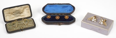 Lot 796 - Earrings. A pair of 14K gold screw-back earrings and other items