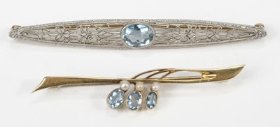 Lot 793 - Brooches. An art deco 14k white gold and another