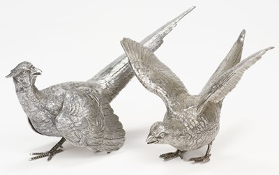 Lot 769 - Pheasants. A pair of contemporary cast silver table ornaments, by C J Vander Ltd, London, 1988