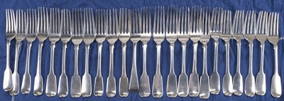 Lot 759 - Forks. A collection of 24 silver table forks, including 5 victorian forks by William Eaton...