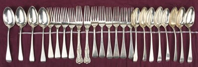 Lot 777 - Silverware. A collection of silverware, including 7 George III spoons by William Eley, London,1798-1814