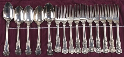 Lot 776 - Silverware. A collection of silverware, including 3 kings pattern dessert spoons...