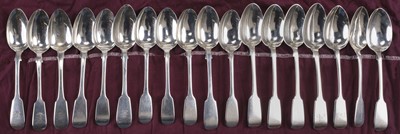 Lot 779 - Spoons. A collection of silver dessert spoons, including 5 dessert spoons by William Eaton)...