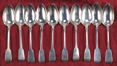 Lot 785 - Spoons. A collection of silver serving spoons, including a pair of George IV serving spoons...