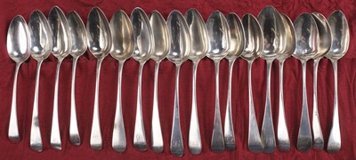 Lot 782 - Spoons. A collection of silver dessert spoons, including a set of 6 George III spoons by William Seaman, London, 1816